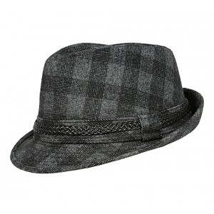 Fedora Hats – 12 PCS Plaid Print w/ Braided Band - Black - HT-FHT2490BK